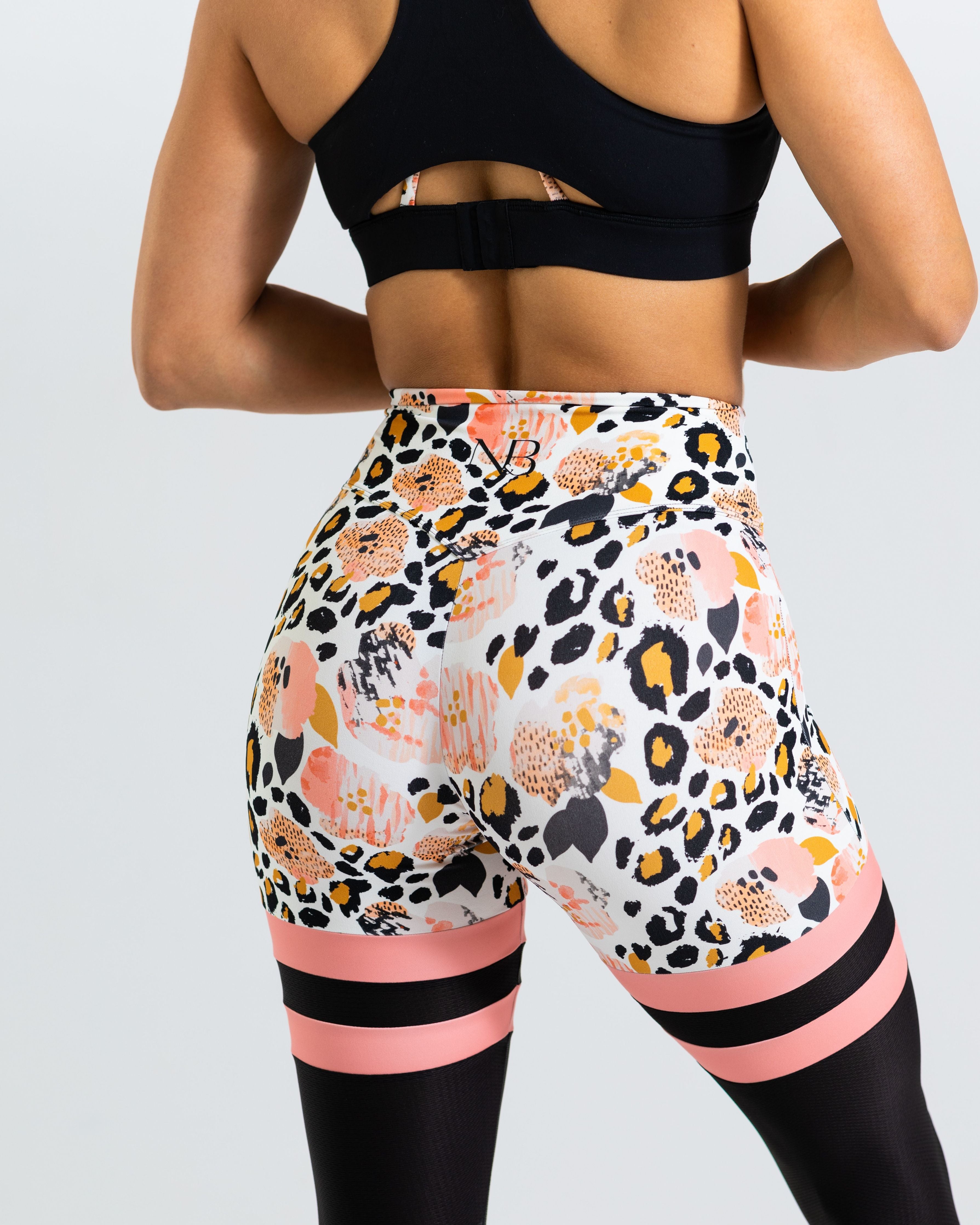 noireblanc, Peaches & Creme Collection, No scrunch, High-waisted, Sock leggings, Leopard print, Color-Block, Mesh Stripes