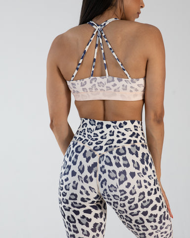 noireblanc, Leopard gradient Collection, Leopard gradient print, Medium support sports bra, Removable pads, Criss-cross back
