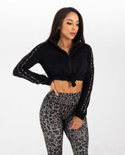 noireblanc, Panther Collection, Black, Cropped jacket, Front knot tie, Zip-up Hoodie, Leopard print stripes