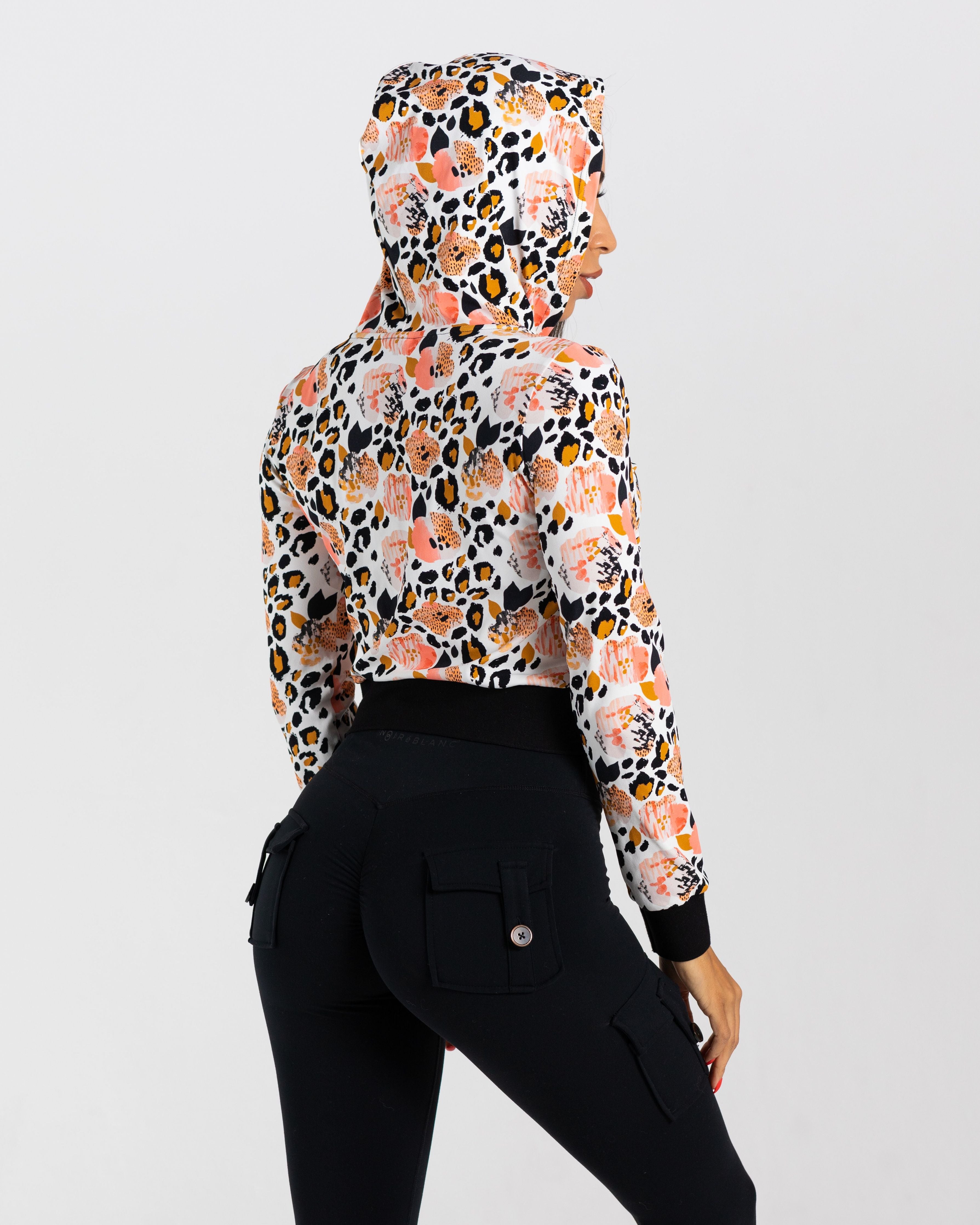 noireblanc, Peaches & Creme Collection, Zip-up Hoodie, Cropped jacket, Leopard print, Color block
