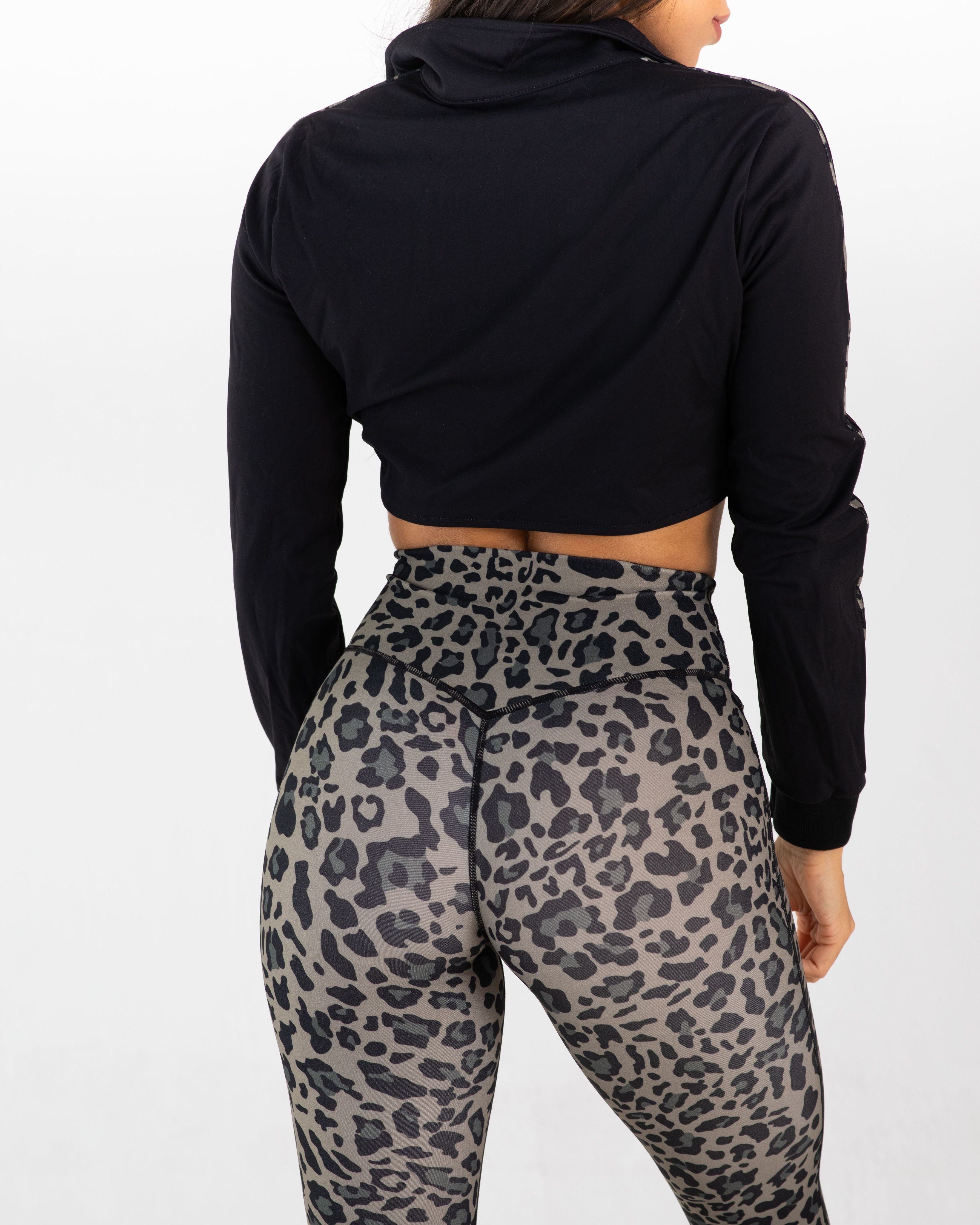 noireblanc, Panther Collection, Black, Cropped jacket, Front knot tie, Zip-up Hoodie, Leopard print stripes