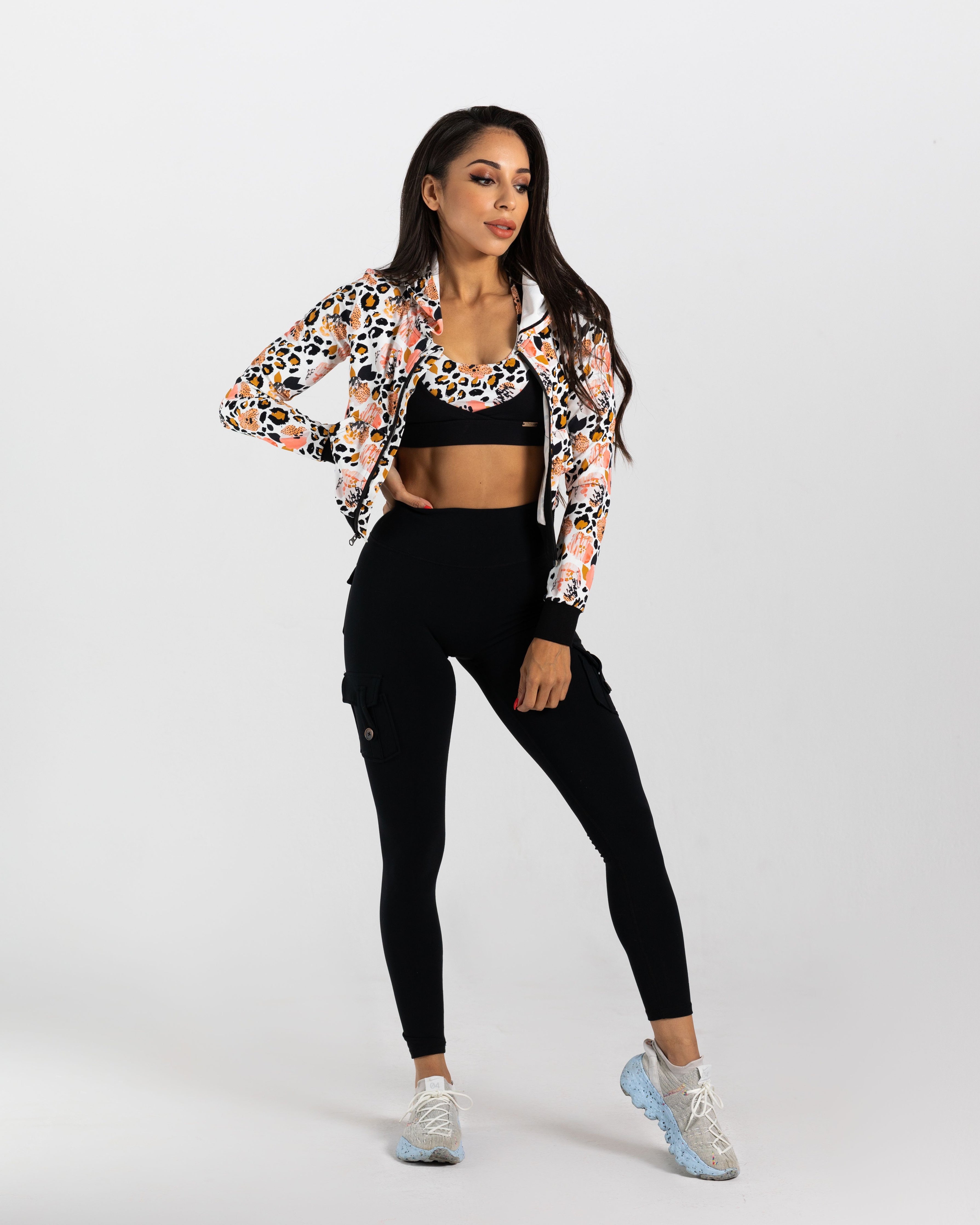 noireblanc, Peaches & Creme Collection, Zip-up Hoodie, Cropped jacket, Leopard print, Color block