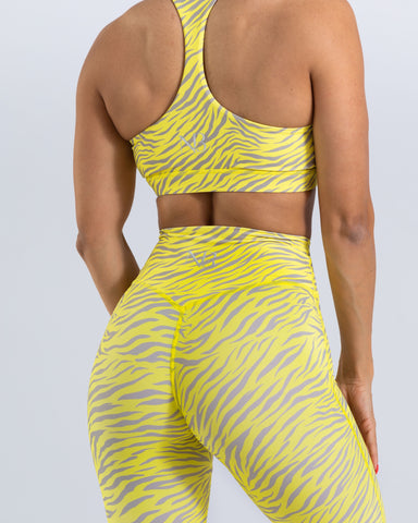 noireblanc, Lamone Collection, No scrunch, High waist leggings, Seamless front, Neon yellow with grey zebra print, Not see through