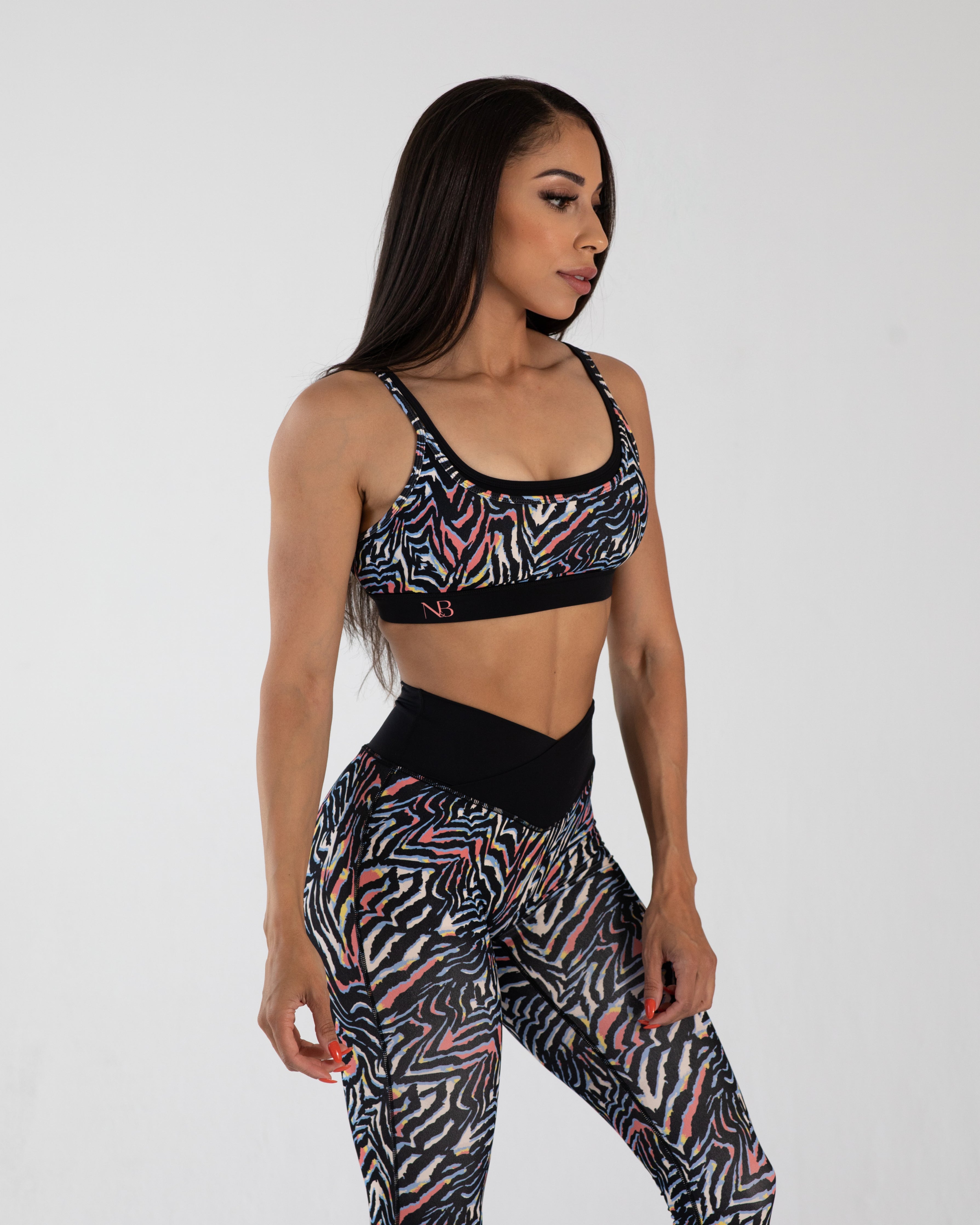 noireblanc, Electric Zebra Collection, sports bra, yoga, medium support, removable pads