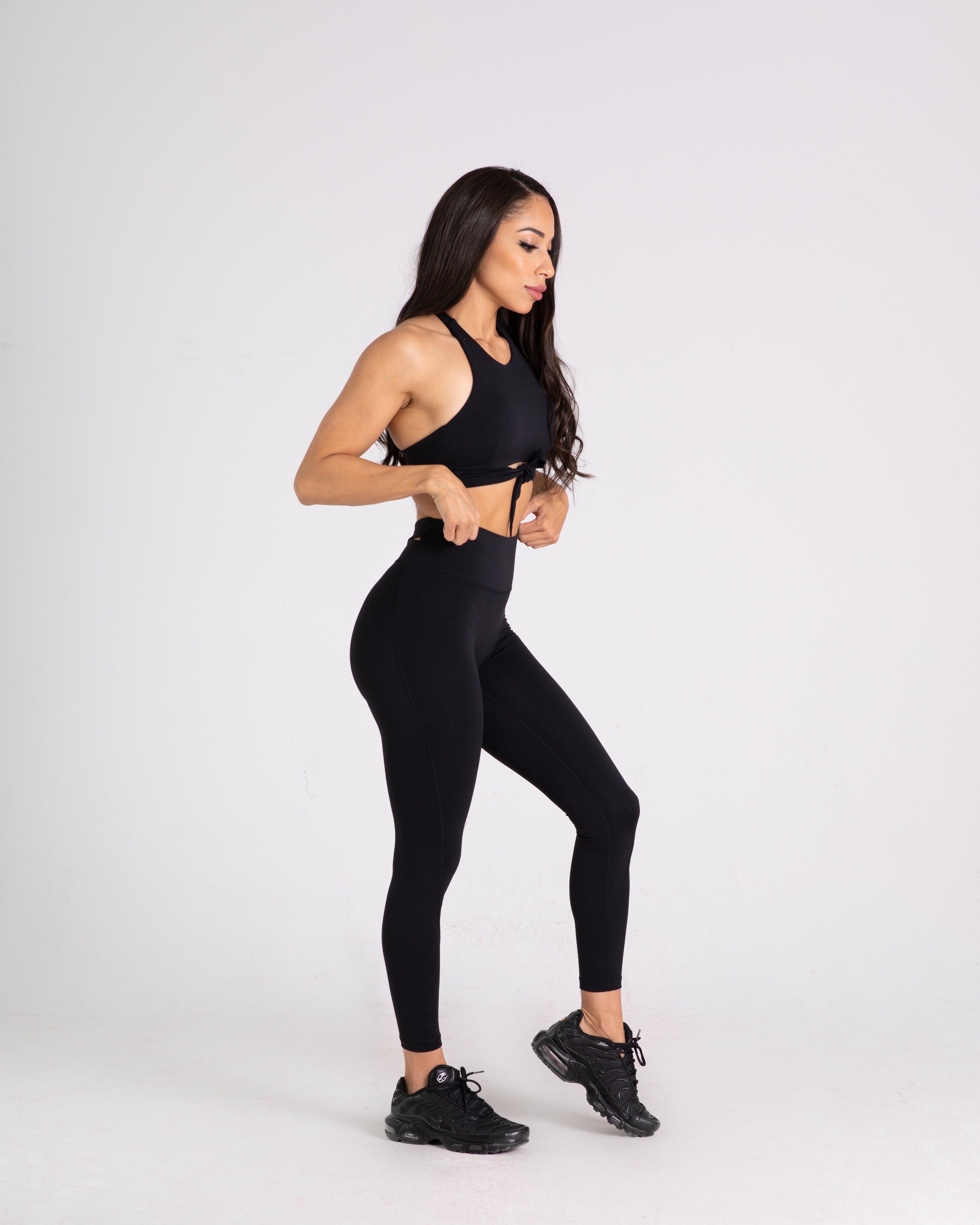 noireblanc, Amazonia Collection, Black, Medium support sports bra, Front knot tie, Removable pads, adjustable strap