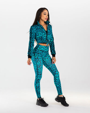 noireblanc, Teal Leopard Collection, Scrunch booty work out leggings, Thigh high, Yoga pants, Seamless front, Leopard print, Not see through