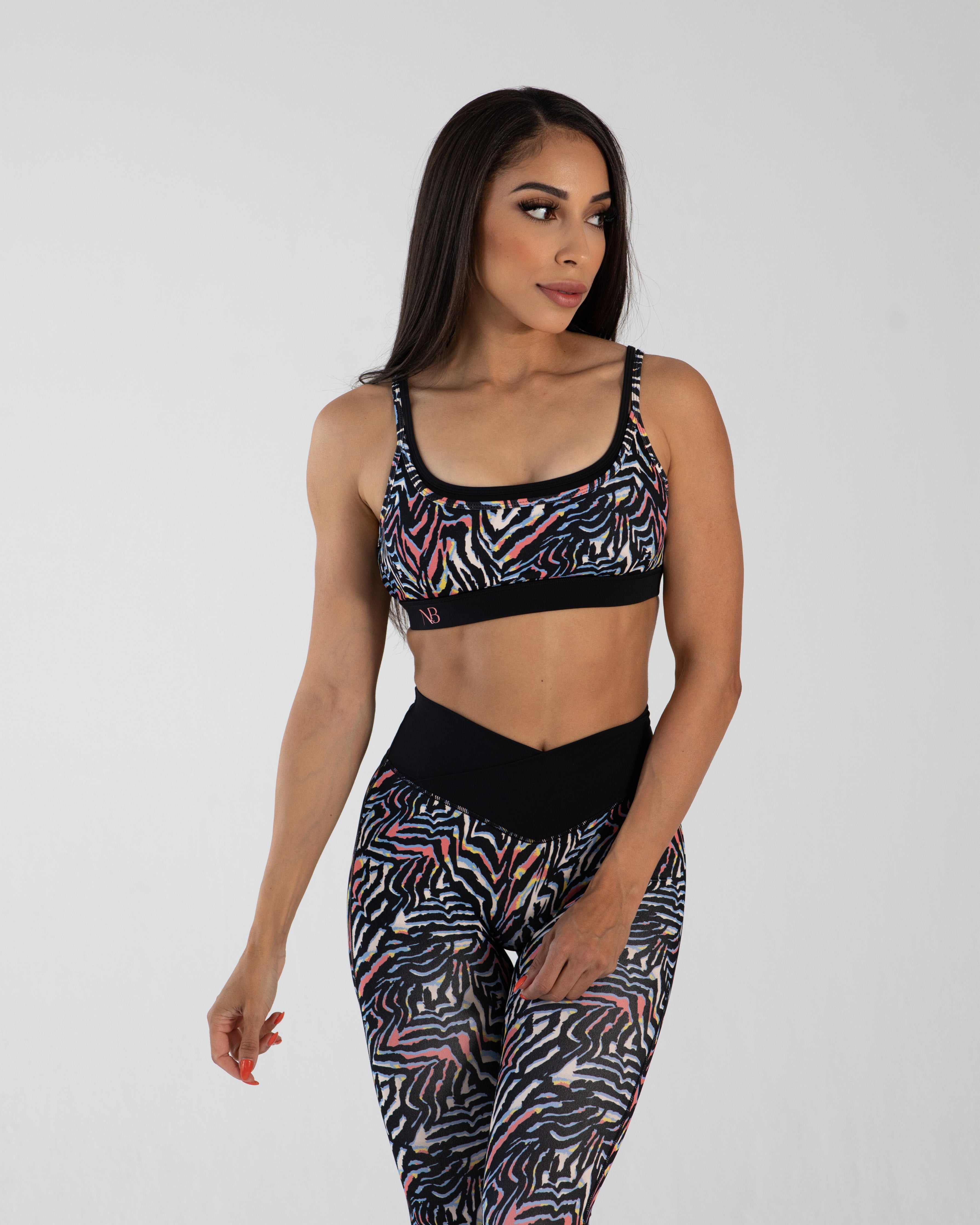 noireblanc, Electric Zebra Collection, sports bra, yoga, medium support, removable pads