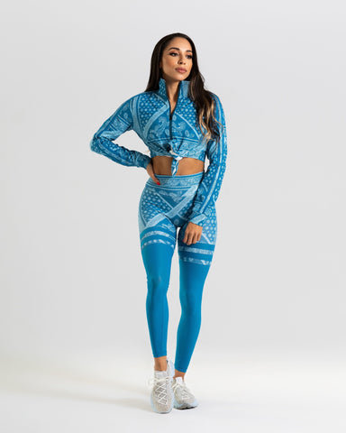 noireblanc, Clarity Collection, Paisley design, bandana pattern, cropped jacket, Front knot tie 