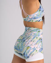 noireblanc, Cali Marble  Collection, High-waist shorts, No elastic, Marble print with black mesh