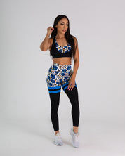 noireblanc, Blue Blossoms Collection, Medium support, double layers sports bra, leopard print, removable pads
