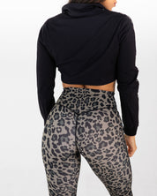 noireblanc, Panther Collection, Black, Cropped jacket, Front knot tie, Zip-up Hoodie, Leopard print stripes
