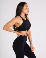 noireblanc, Amazonia Collection, Black, Medium support sports bra, Front knot tie, Removable pads, adjustable strap