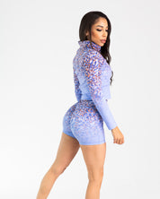 noireblanc, Lilac Collection, Scrunch booty. Scrunch shorts, purple leopard gradient  design, High-waisted