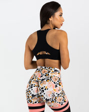 noireblanc, Peaches & Creme Collection, Medium support, double layers sports bra, leopard print, removable pads