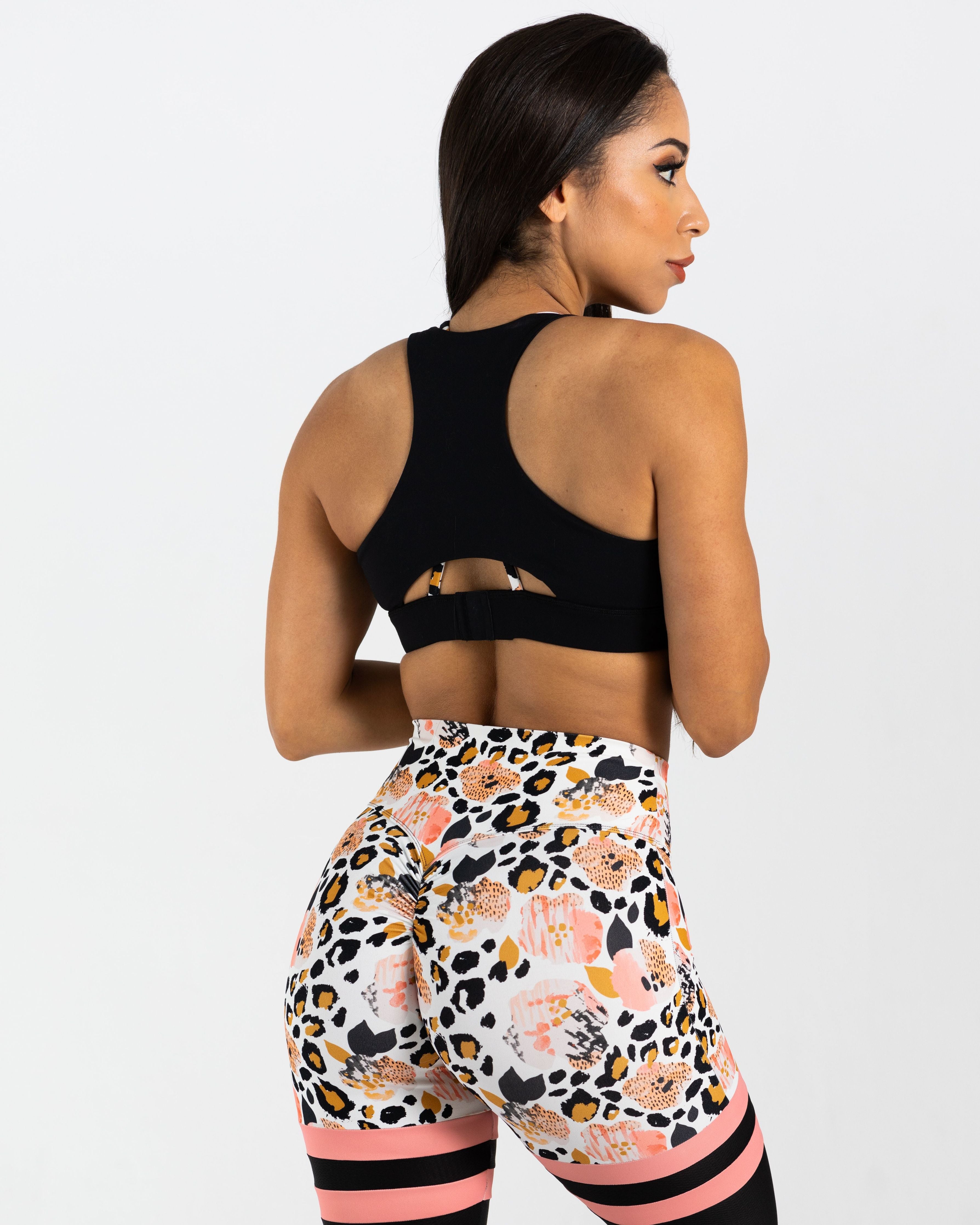 noireblanc, Peaches & Creme Collection, Medium support, double layers sports bra, leopard print, removable pads