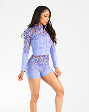 noireblanc, Lilac Collection, Scrunch booty. Scrunch shorts, purple leopard gradient  design, High-waisted
