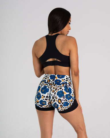 noireblanc, Blue Blossoms  Collection, High-waist shorts, No elastic, Leopard print with black mesh