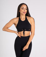 noireblanc, Amazonia Collection, Black, Medium support sports bra, Front knot tie, Removable pads, adjustable strap