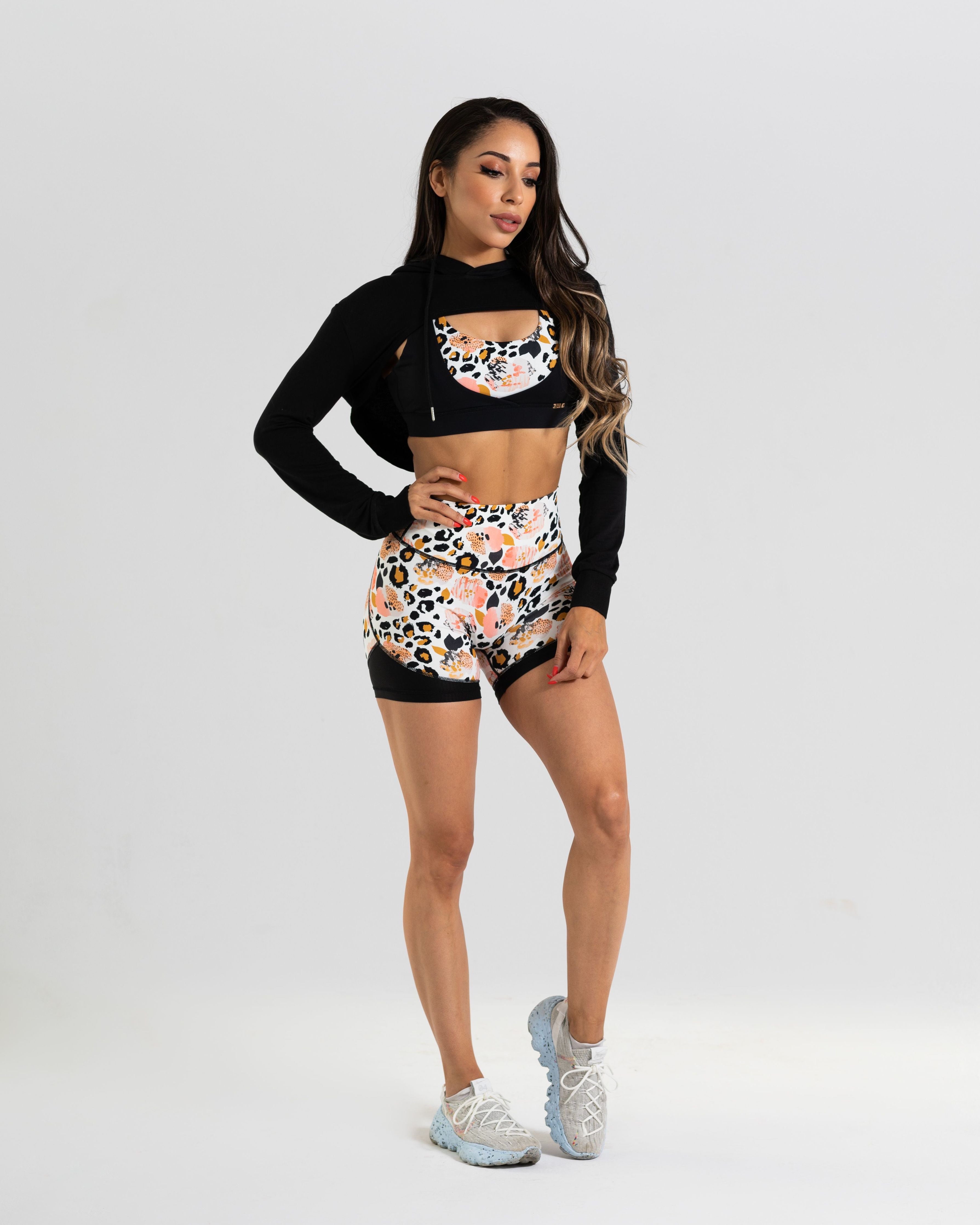 noireblanc, Peaches & Creme Collection, High-waist shorts, No elastic, Leopard print with black mesh 