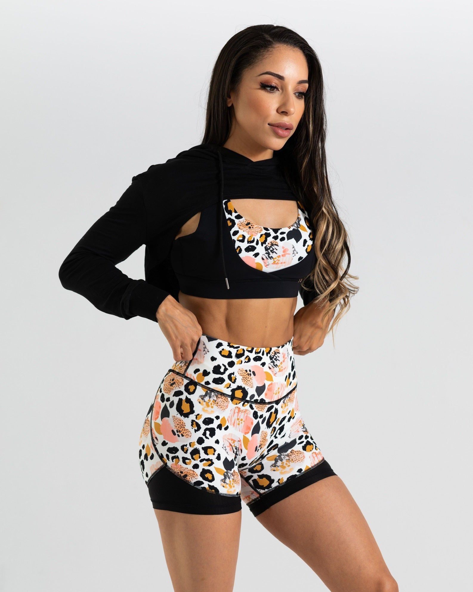 noireblanc, Peaches & Creme Collection, High-waist shorts, No elastic, Leopard print with black mesh 