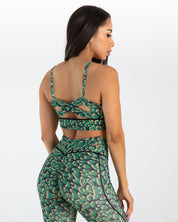 noireblanc, Amazonia Collection, leopard print, Medium support sports bra, Green leopard print, Removable pads, Criss-cross back