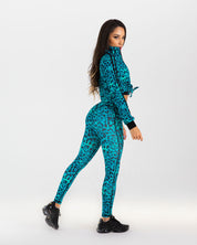 noireblanc, Teal Leopard Collection, Scrunch booty work out leggings, Thigh high, Yoga pants, Seamless front, Leopard print, Not see through