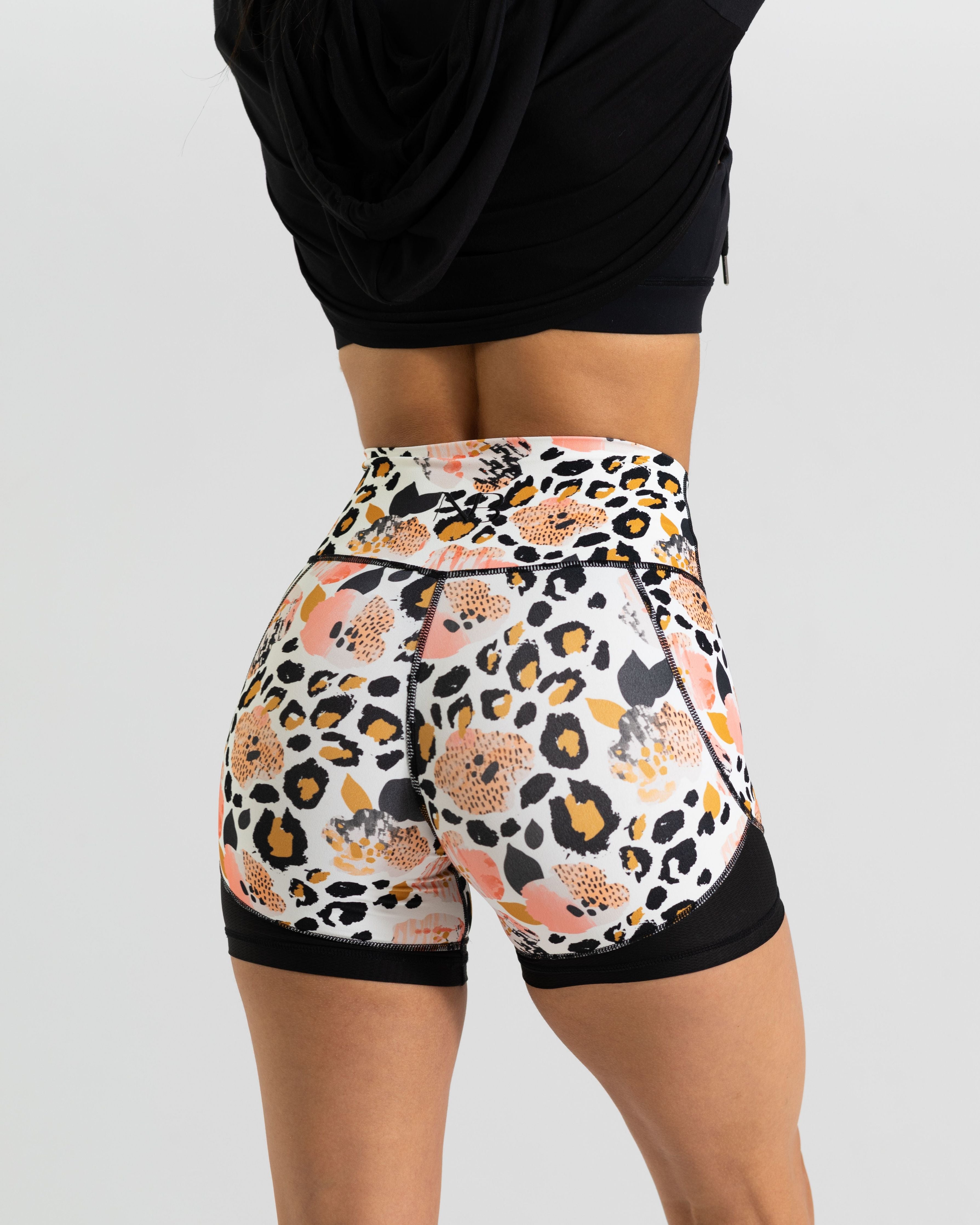 noireblanc, Peaches & Creme Collection, High-waist shorts, No elastic, Leopard print with black mesh 