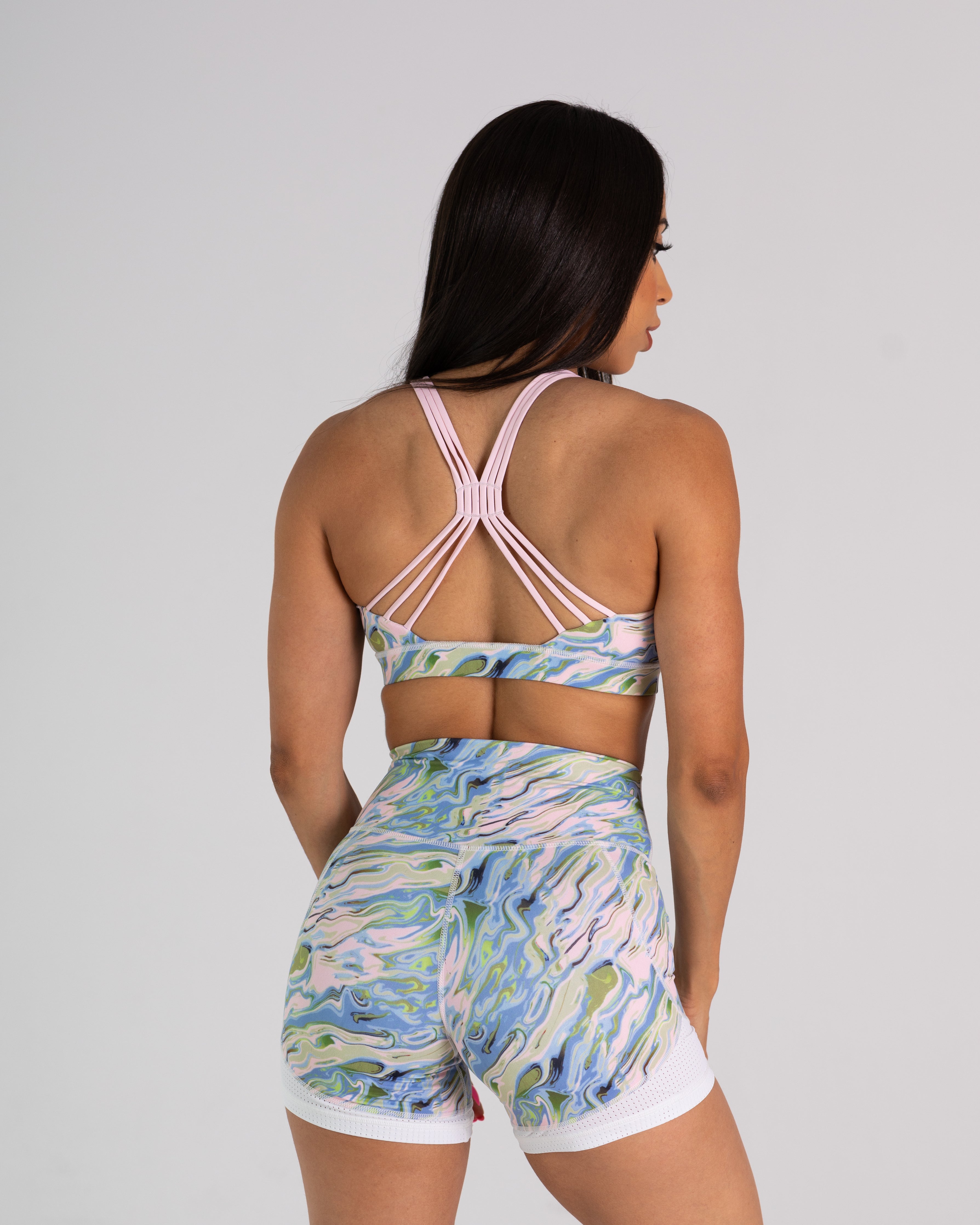 noireblanc, Cali Marble  Collection, High-waist shorts, No elastic, Marble print with black mesh