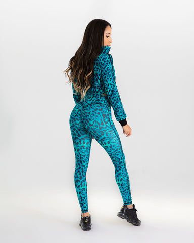 noireblanc, Teal Leopard Collection, Scrunch booty work out leggings, Thigh high, Yoga pants, Seamless front, Leopard print, Not see through