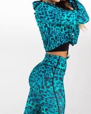 noireblanc, Teal Leopard Collection, Scrunch booty work out leggings, Thigh high, Yoga pants, Seamless front, Leopard print, Not see through